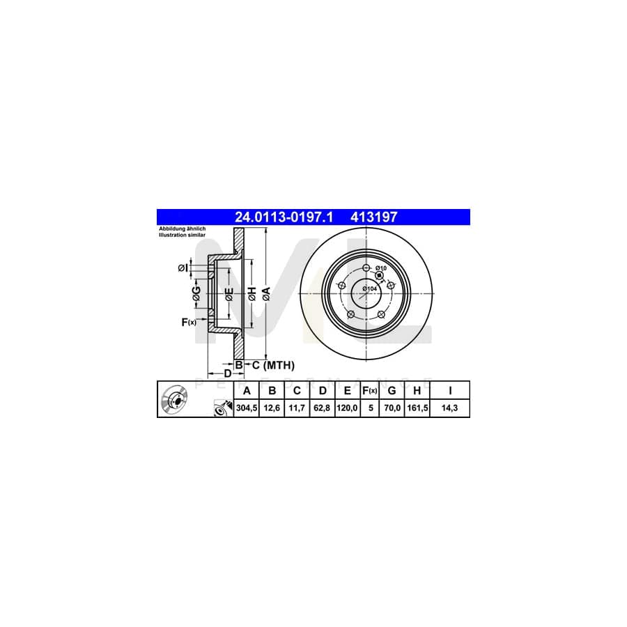 ATE 24.0113-0197.1 Brake Disc Solid, Coated - 1 piece