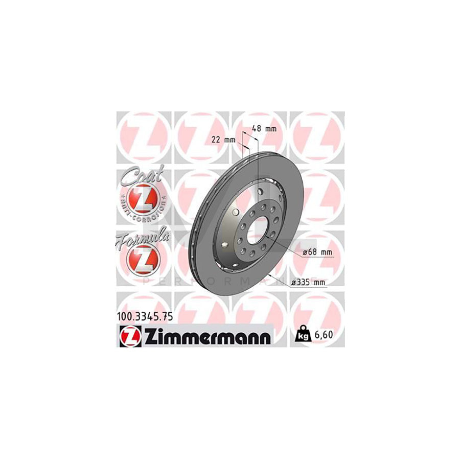 ZIMMERMANN FORMULA Z COAT Z 100.3345.75 Brake Disc for AUDI A6 Two-piece brake disc, Vented, Coated, Alloyed / High-carbon