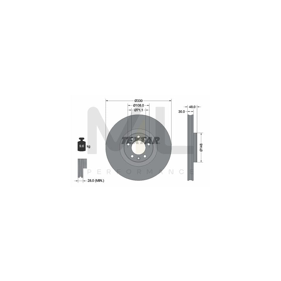 TEXTAR PRO 92283403 Brake Disc Internally Vented, Coated, without wheel hub, without wheel studs - 1 piece