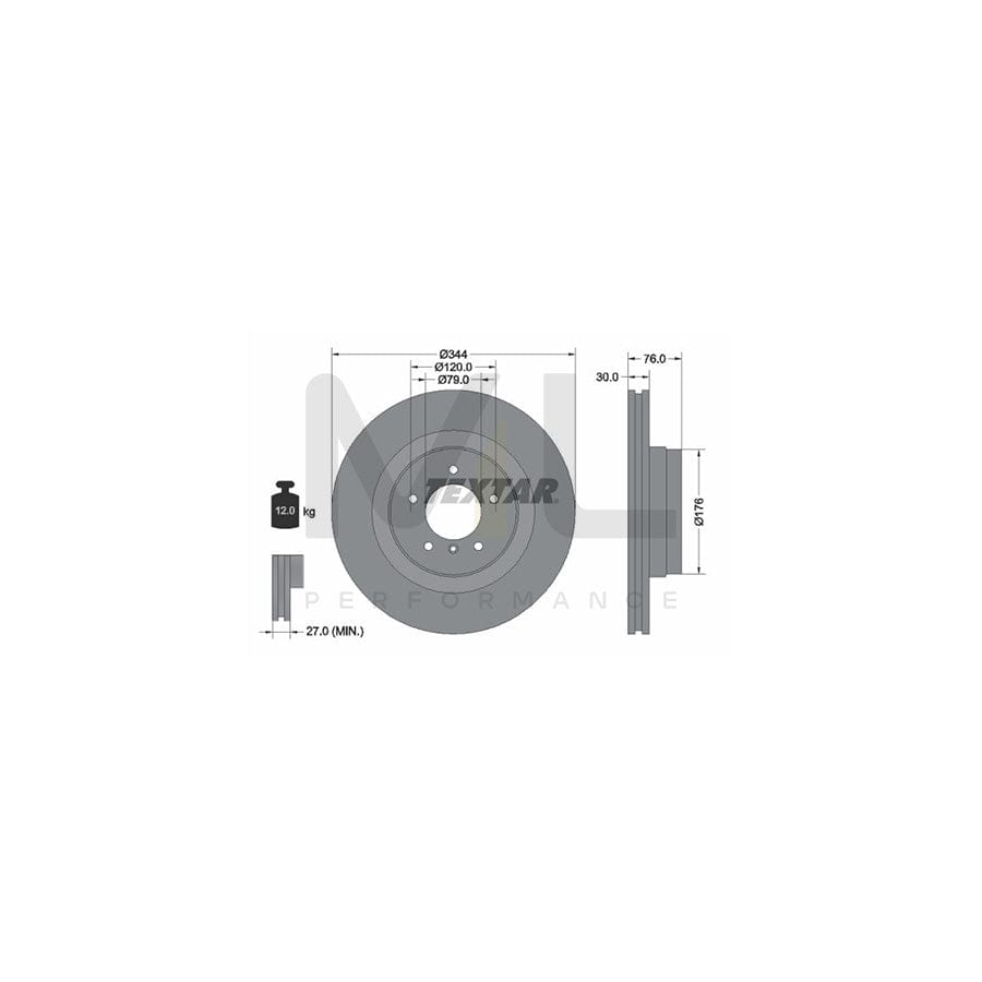 TEXTAR PRO 92185103 Brake Disc for LAND ROVER Range Rover III (L322) Internally Vented, Coated, without wheel hub, without wheel studs - 1 piece