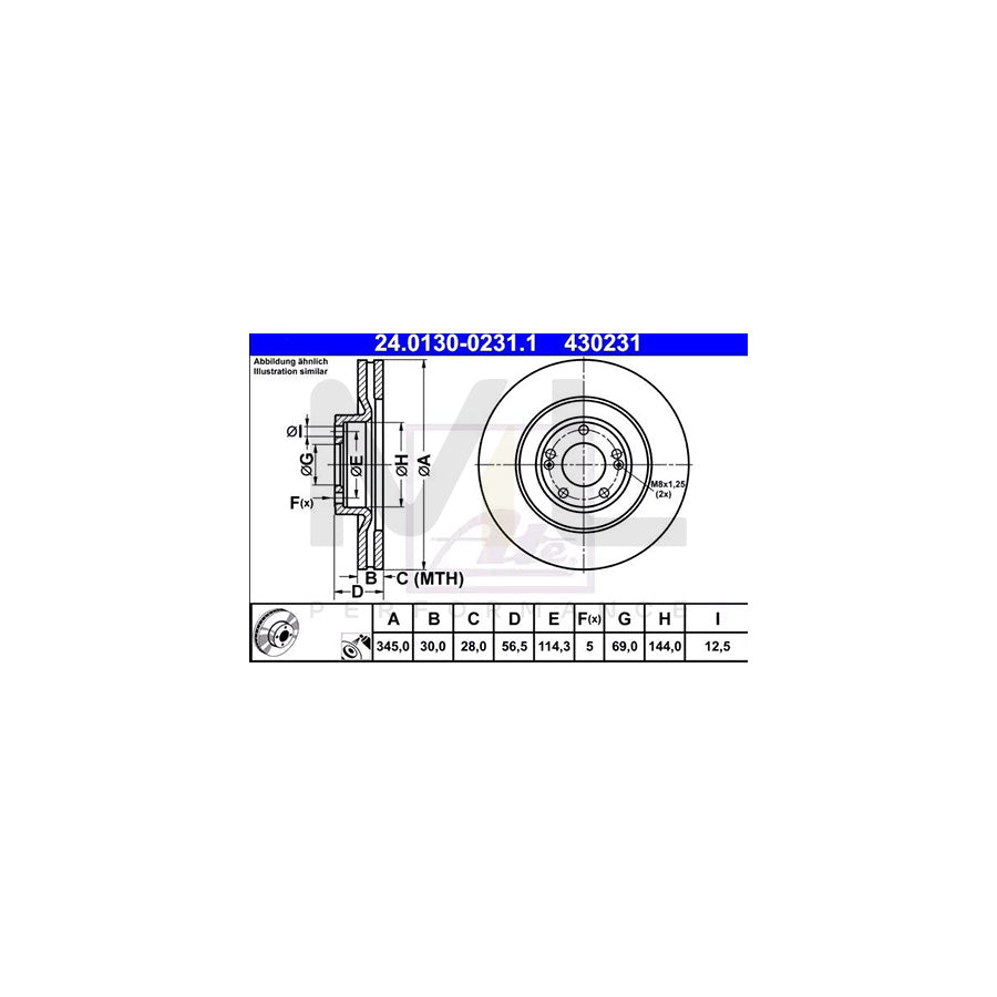 ATE 24.0130-0231.1 Brake Disc Vented, Coated, Alloyed / High-carbon - 1 piece