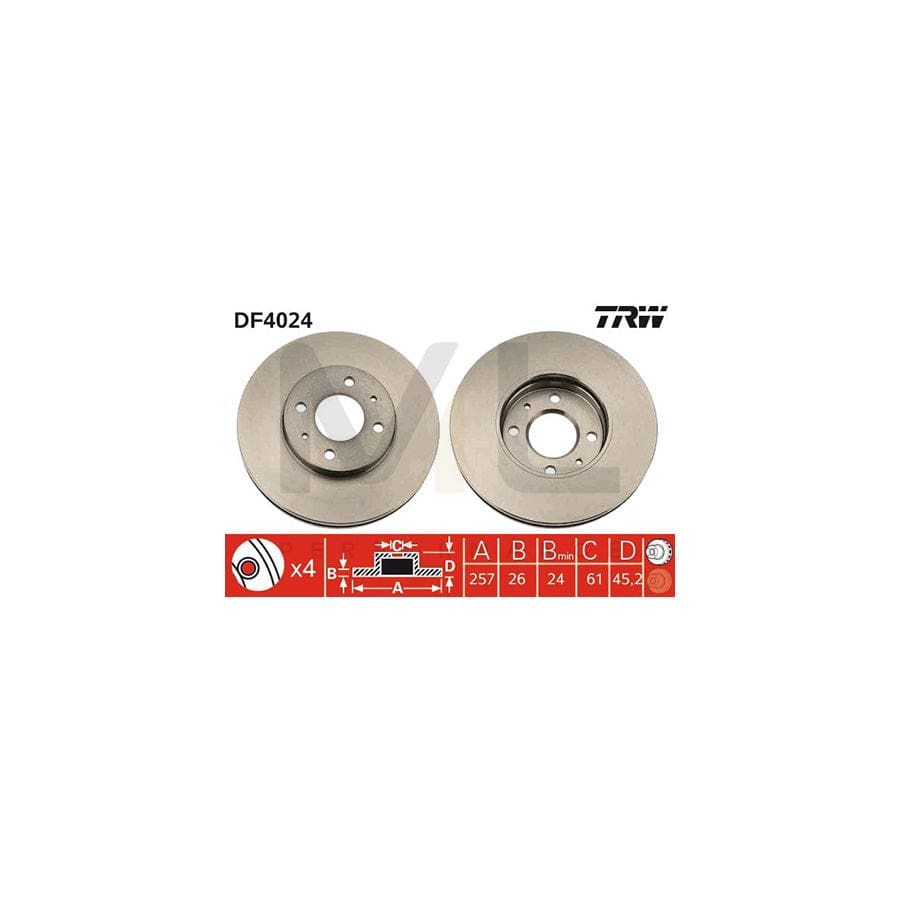 TRW DF4024 Brake Disc Vented, Painted - 1 piece