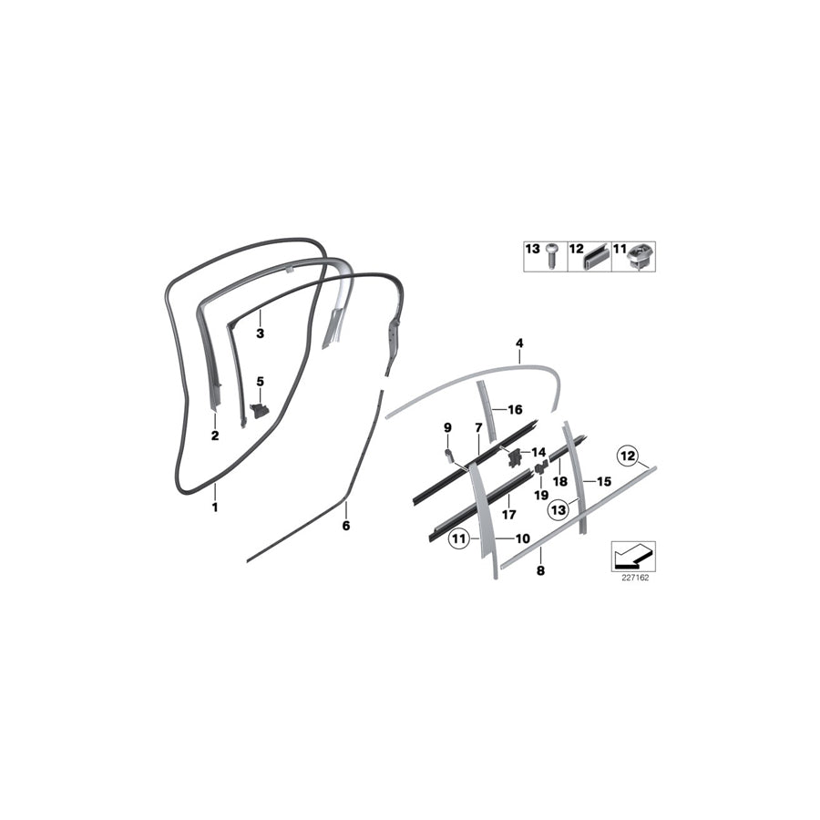 Genuine BMW 51357182304 Seal, Door Seam, Roof, Rear Right (Inc. 520d, 525d & 550i)