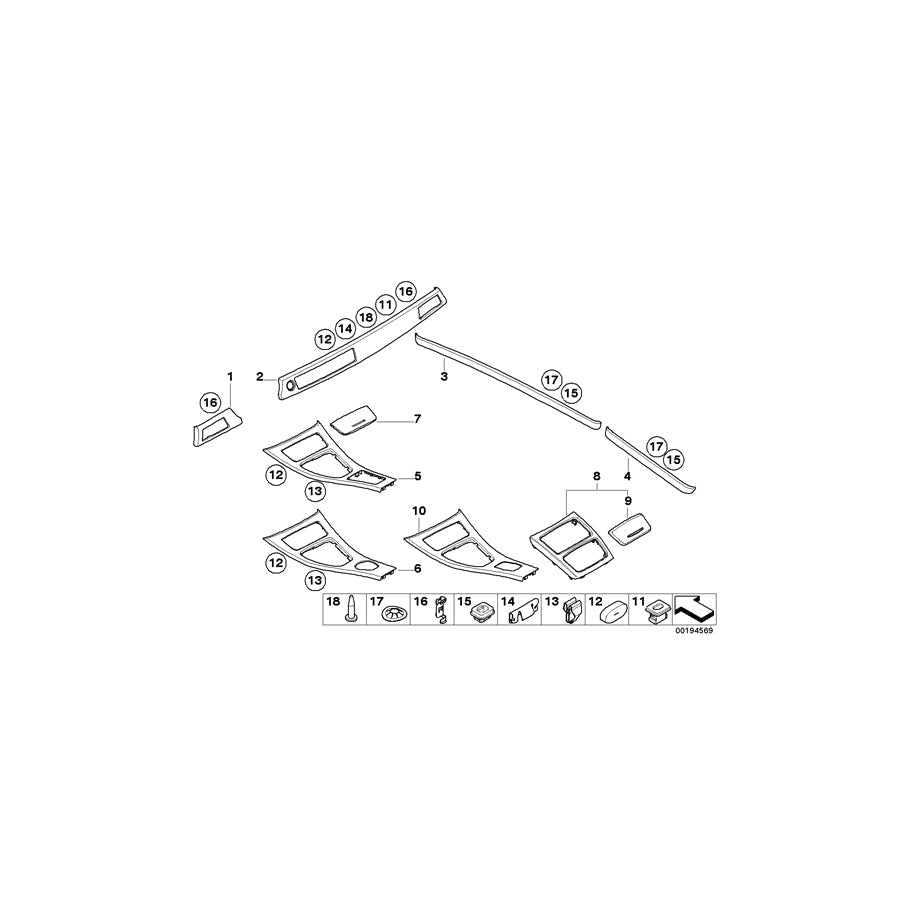 Genuine BMW 51169197290 E92 E93 Cover, Oddments Box, Rear SATINSILBER (Inc. 316i, 330xi & 330i)