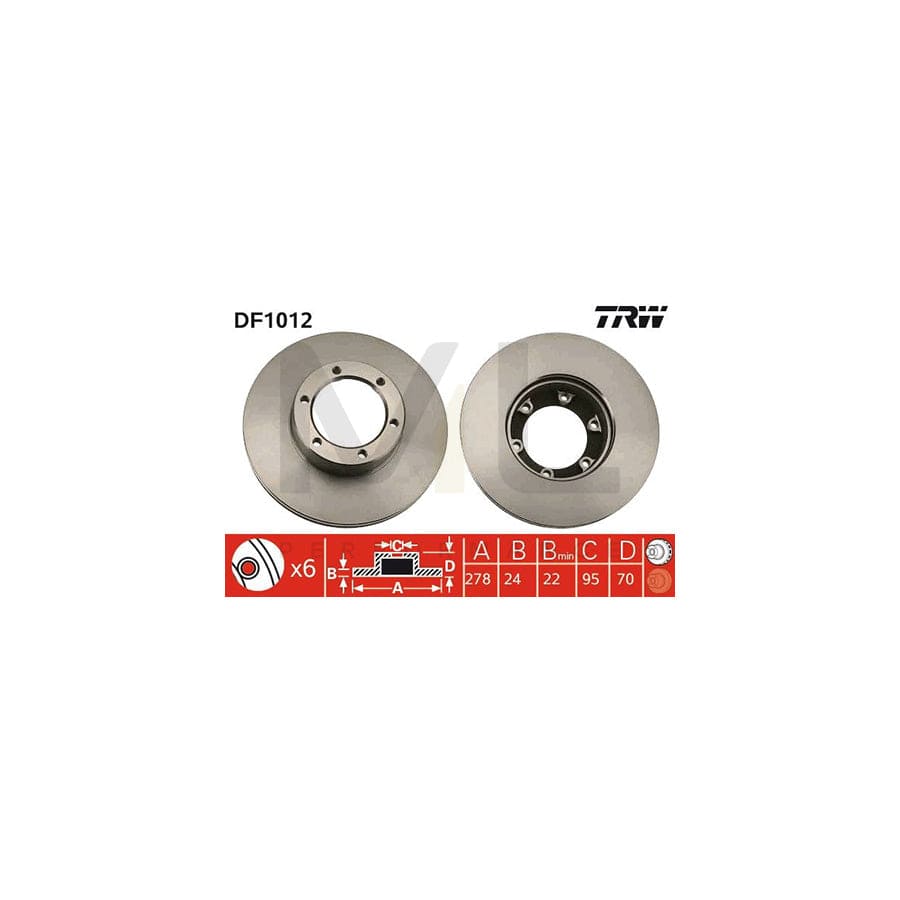 TRW DF1012 Brake Disc for RENAULT MASTER Vented, Painted - 1 piece