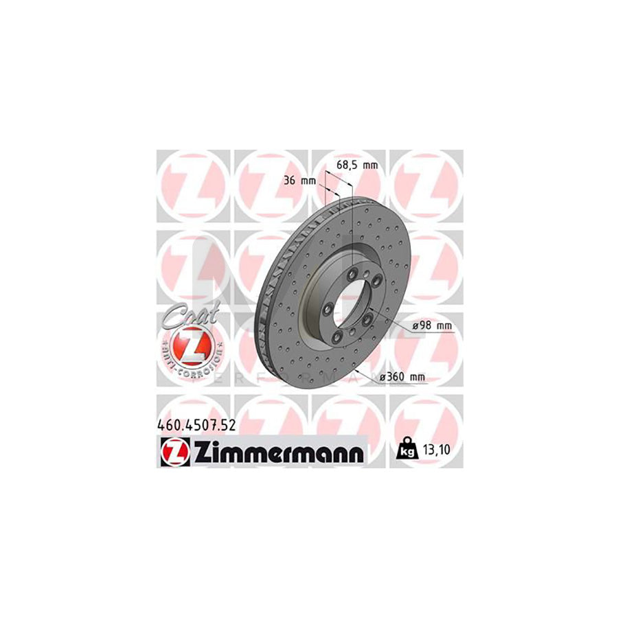 ZIMMERMANN 460.4507.52 Brake Disc for PORSCHE PANAMERA Internally Vented, Perforated, Coated, High-carbon