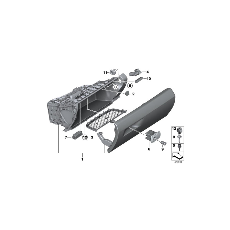 Genuine BMW 51169240954 F30 F34 Opener, Glove Compartment, Locking VENETOBEIGE (Inc. 320d ed, 320d & 328d)