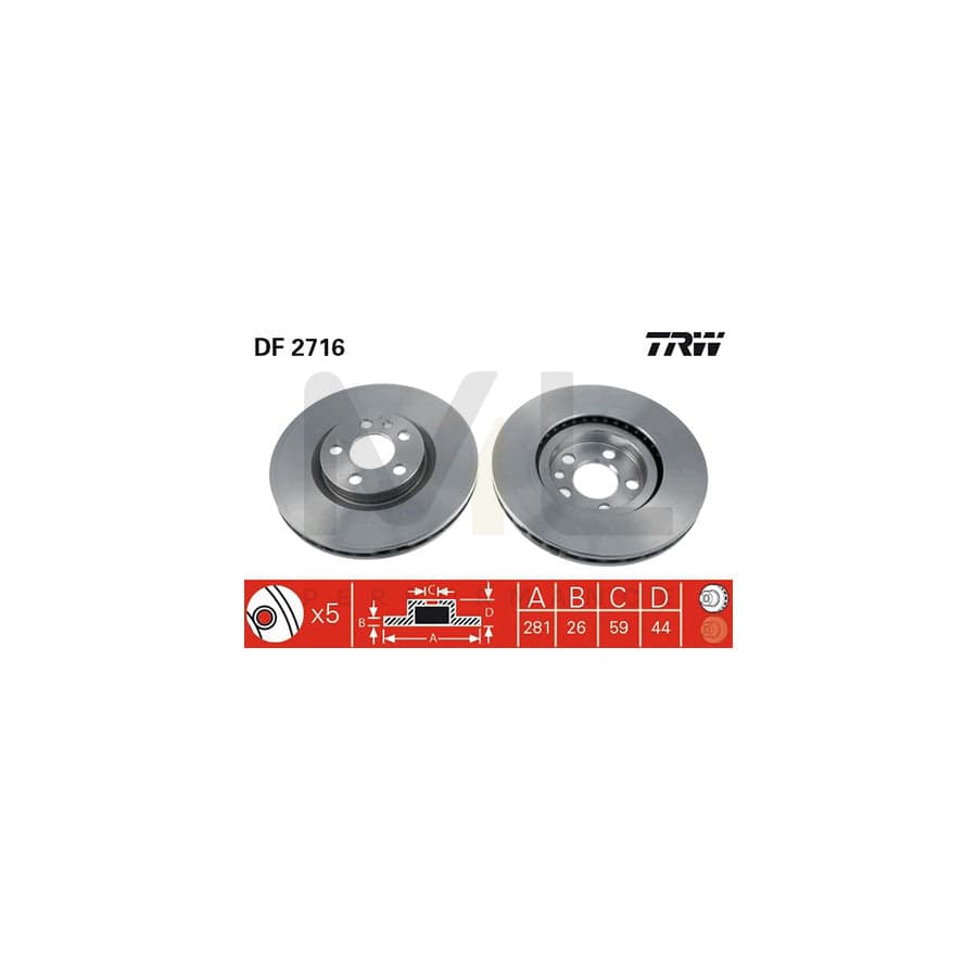 TRW DF2716 Brake Disc Vented, Painted - 1 piece