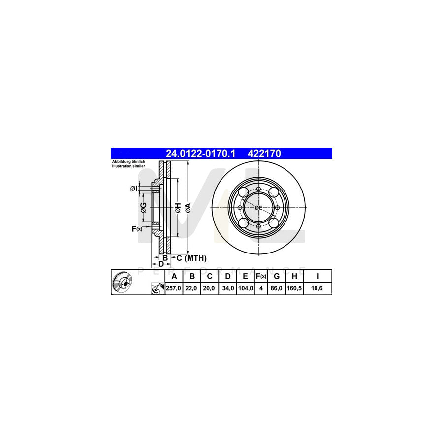 ATE 24.0122-0170.1 Brake Disc Vented, Coated - 1 piece