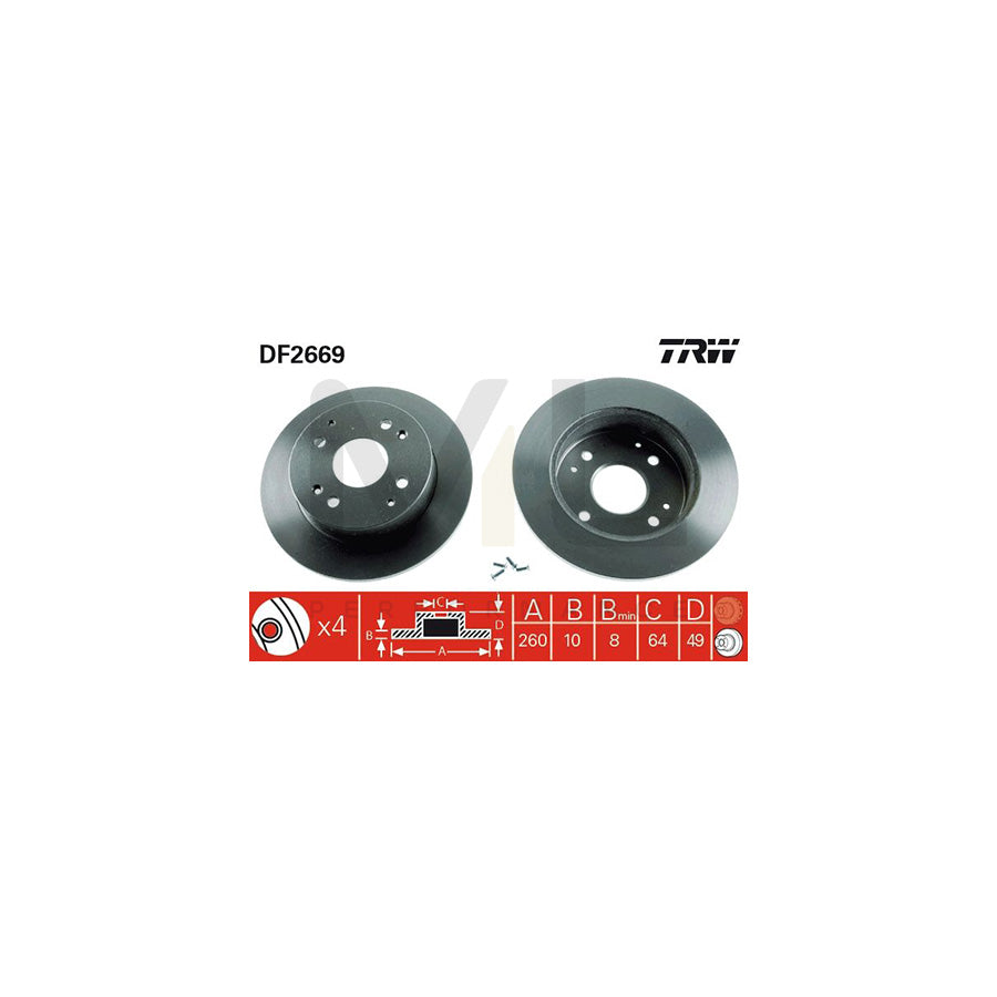 TRW DF2669 Brake Disc Solid, with bolts/screws - 1 piece