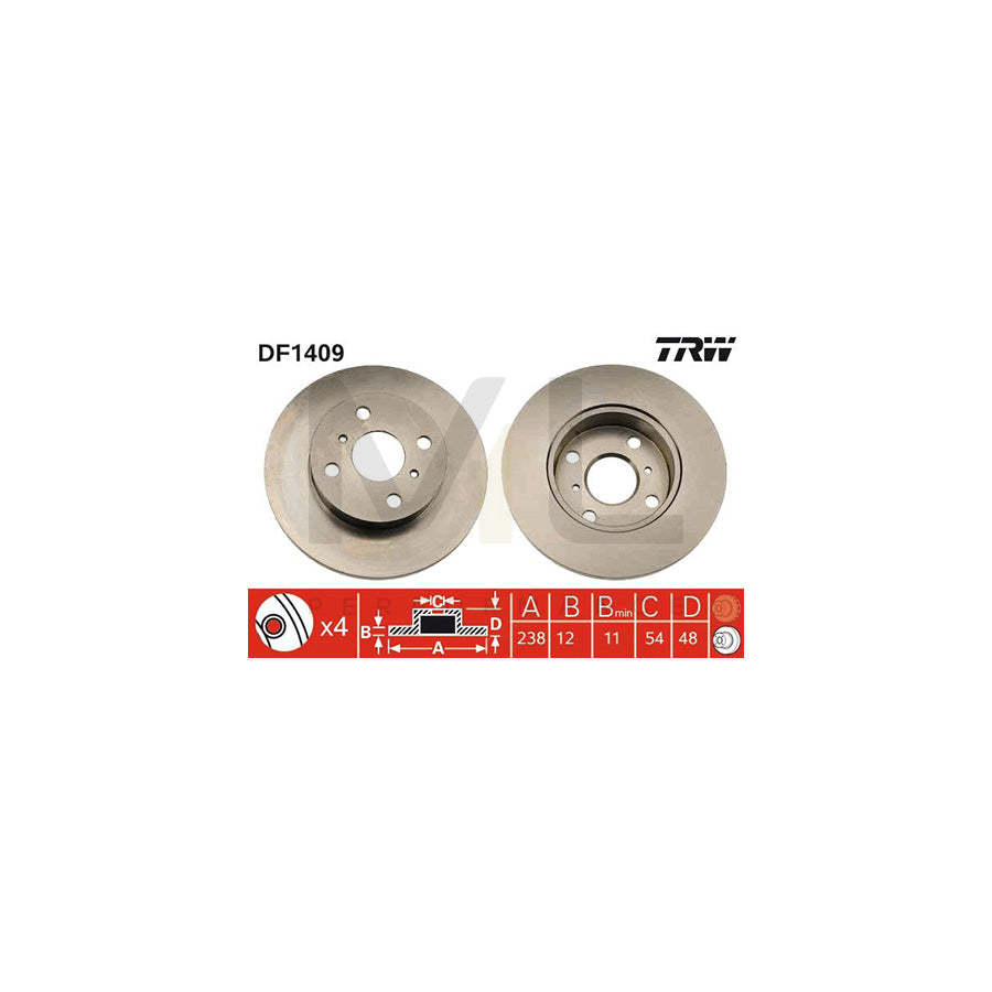 TRW DF1409 Brake Disc for TOYOTA COROLLA Solid - 1 piece