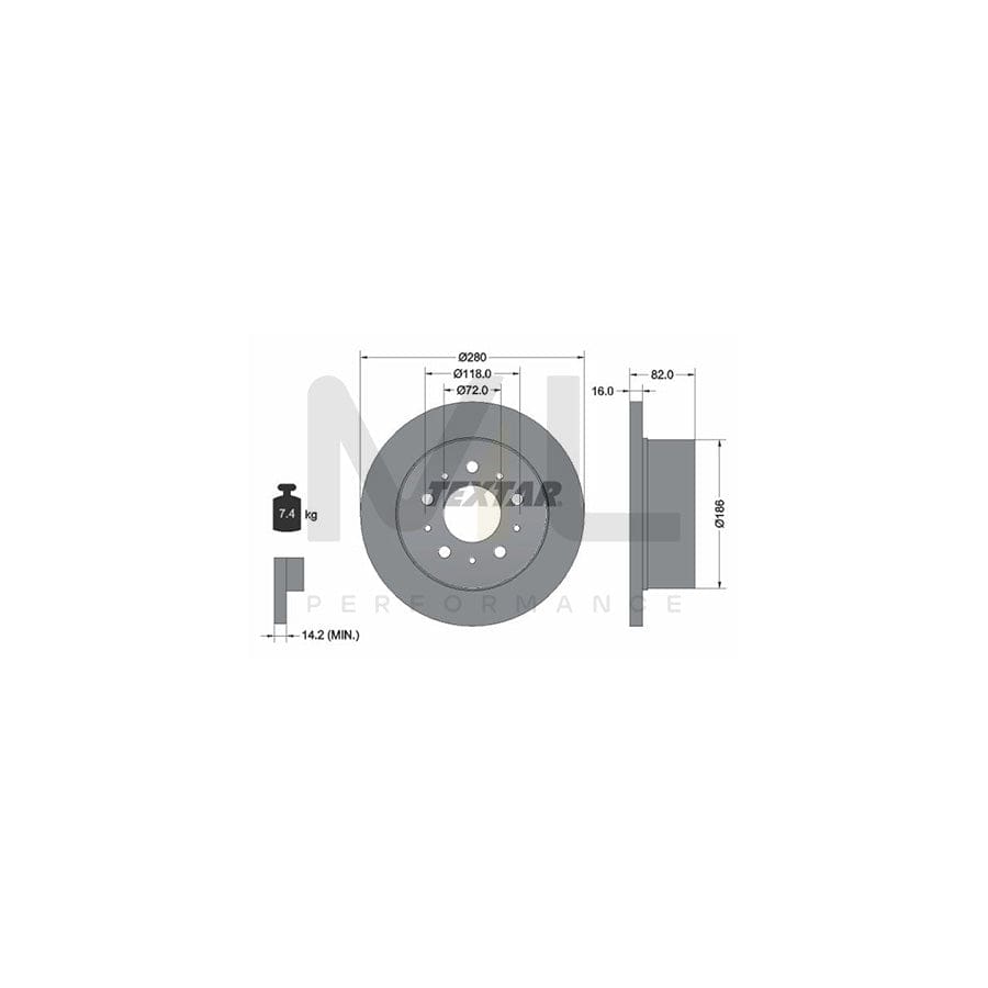 TEXTAR 92157403 Brake Disc PRO, Solid, Coated, without wheel hub, without wheel studs - 1 piece