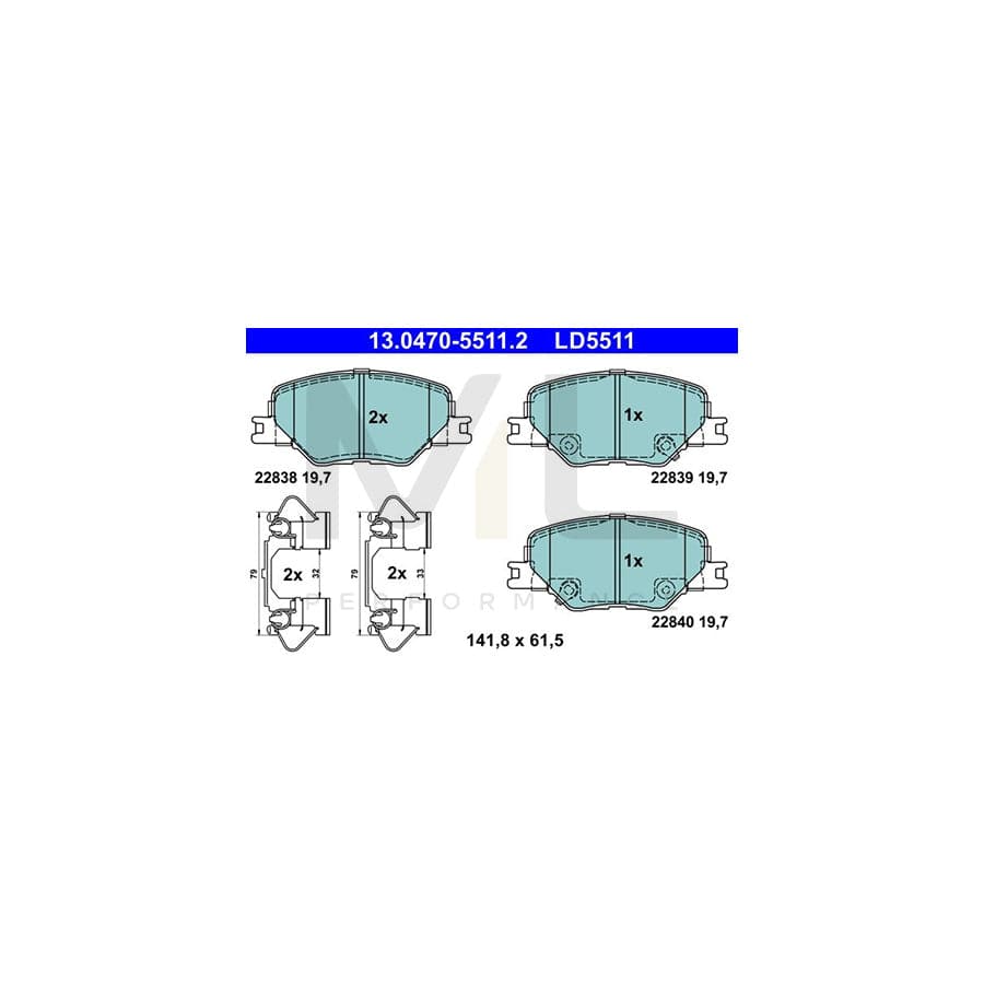 ATE 13.0470-5511.2 Brake pad set with acoustic wear warning, with accessories