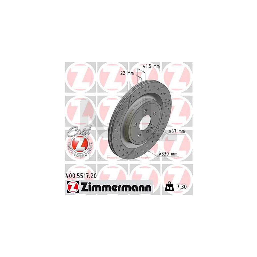 ZIMMERMANN 400.5517.20 Brake Disc Internally Vented, Slotted / Perforated, Coated, High-carbon - 1 piece