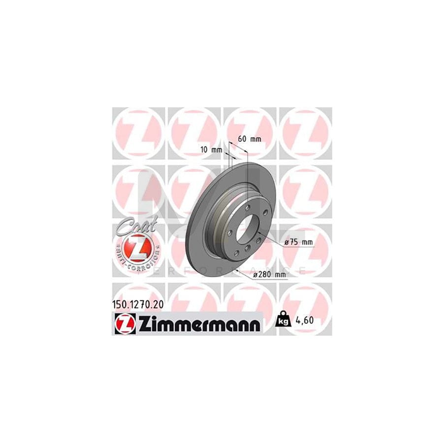 ZIMMERMANN COAT Z 150.1270.20 Brake Disc for BMW 3 Series Solid, Coated, High-carbon - 1 piece