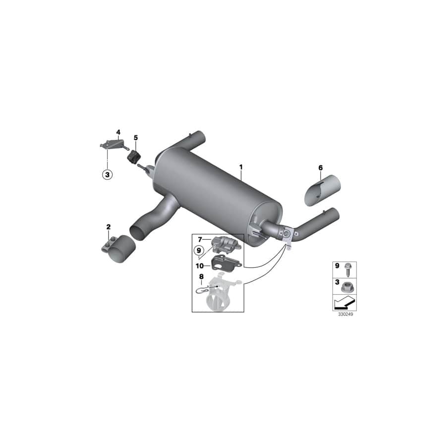 Genuine BMW 18307649781 F22 F23 Rear Muffler With Exhaust Flap (Inc. M235i & M235iX)