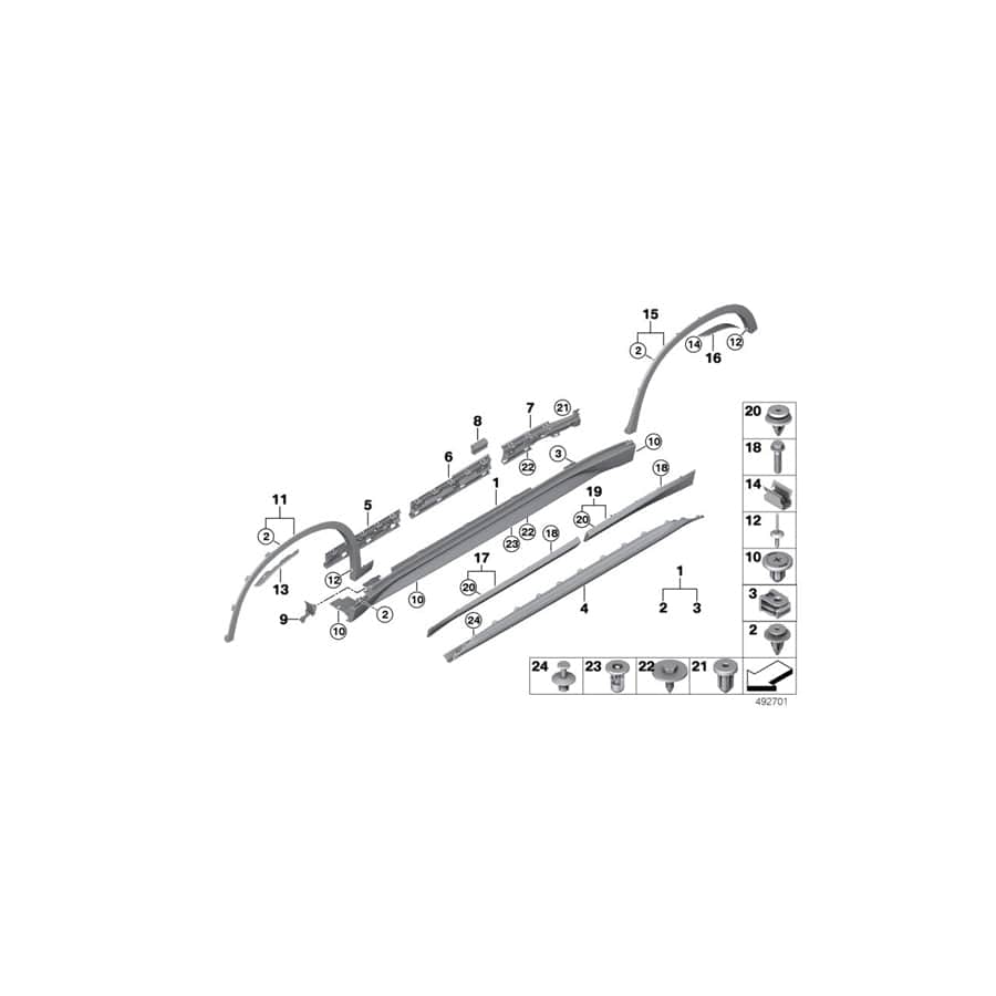 Genuine BMW 51777403398 F48 Side Skirt Trim Right LINES (Inc. X1 28iX, X1 20i & X1 18i)