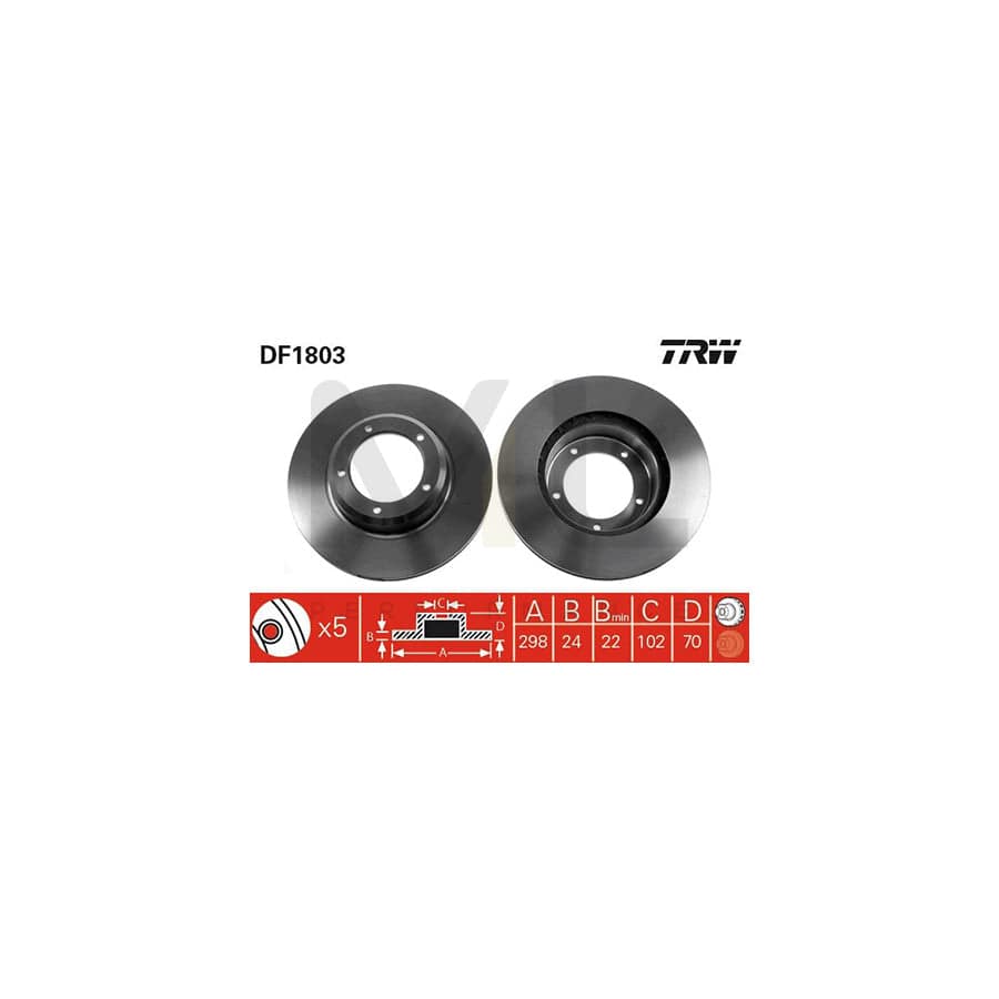TRW DF1803 Brake Disc Vented, High-carbon - 1 piece