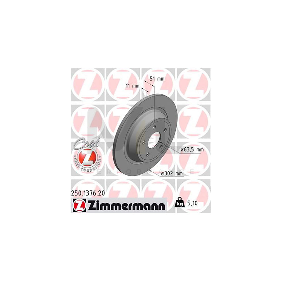 ZIMMERMANN COAT Z 250.1376.20 Brake Disc for FORD MONDEO Solid, Coated - 1 piece