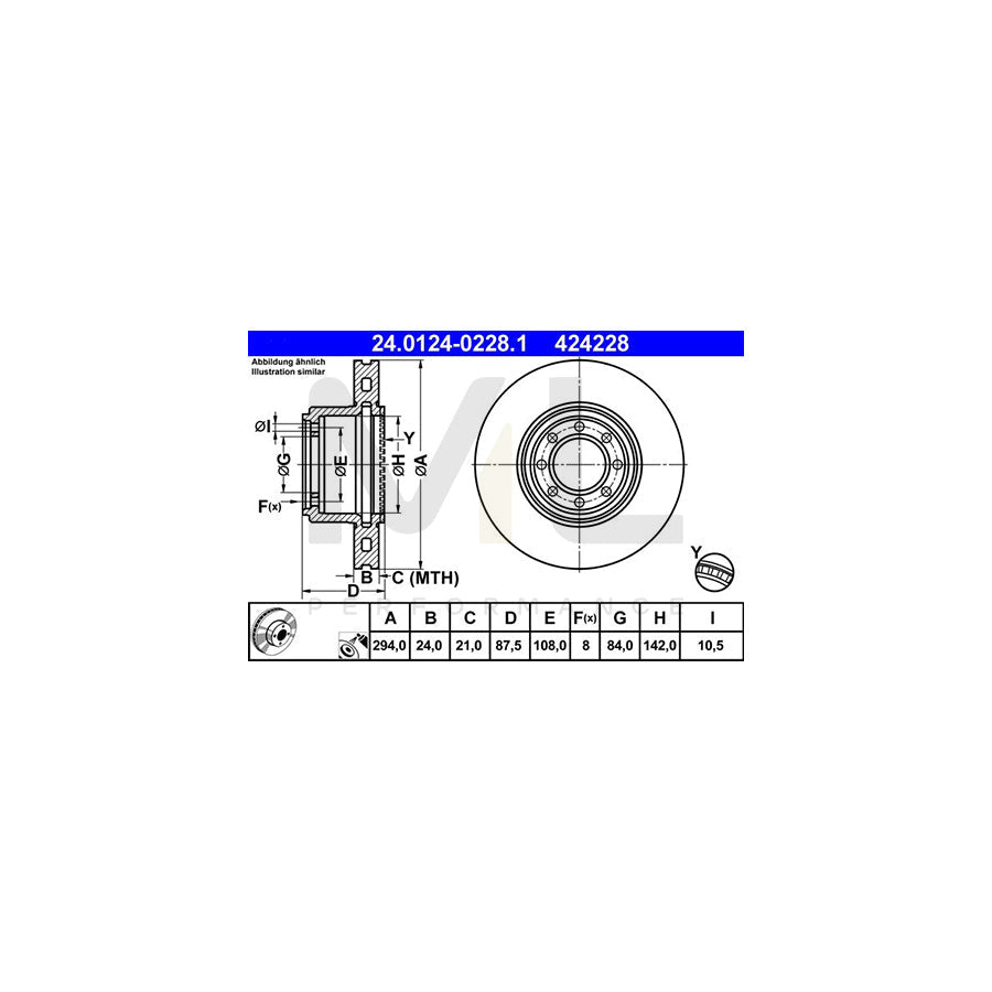 ATE 24.0124-0228.1 Brake Disc for IVECO Daily Vented, Coated - 1 piece