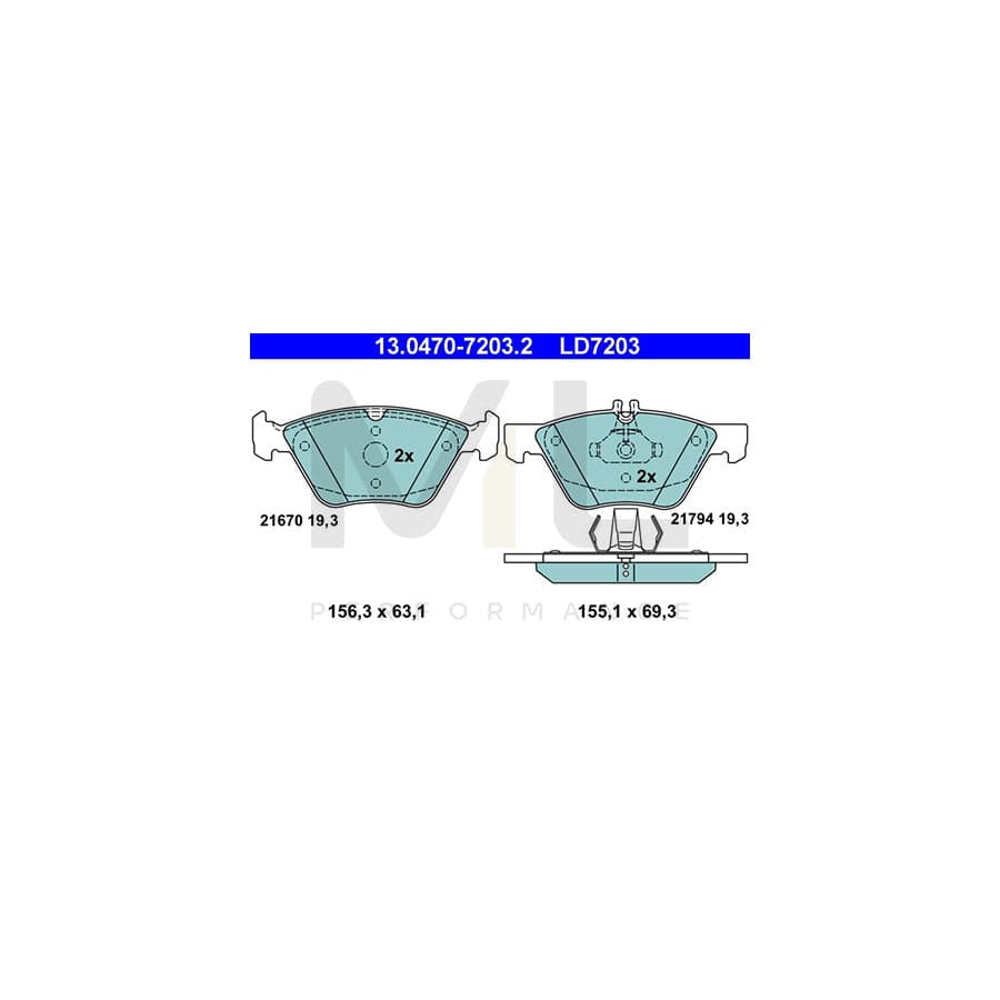 ATE Ceramic 13.0470-7203.2 Brake pad set suitable for MERCEDES-BENZ E-Class excl. wear warning contact, prepared for wear indicator