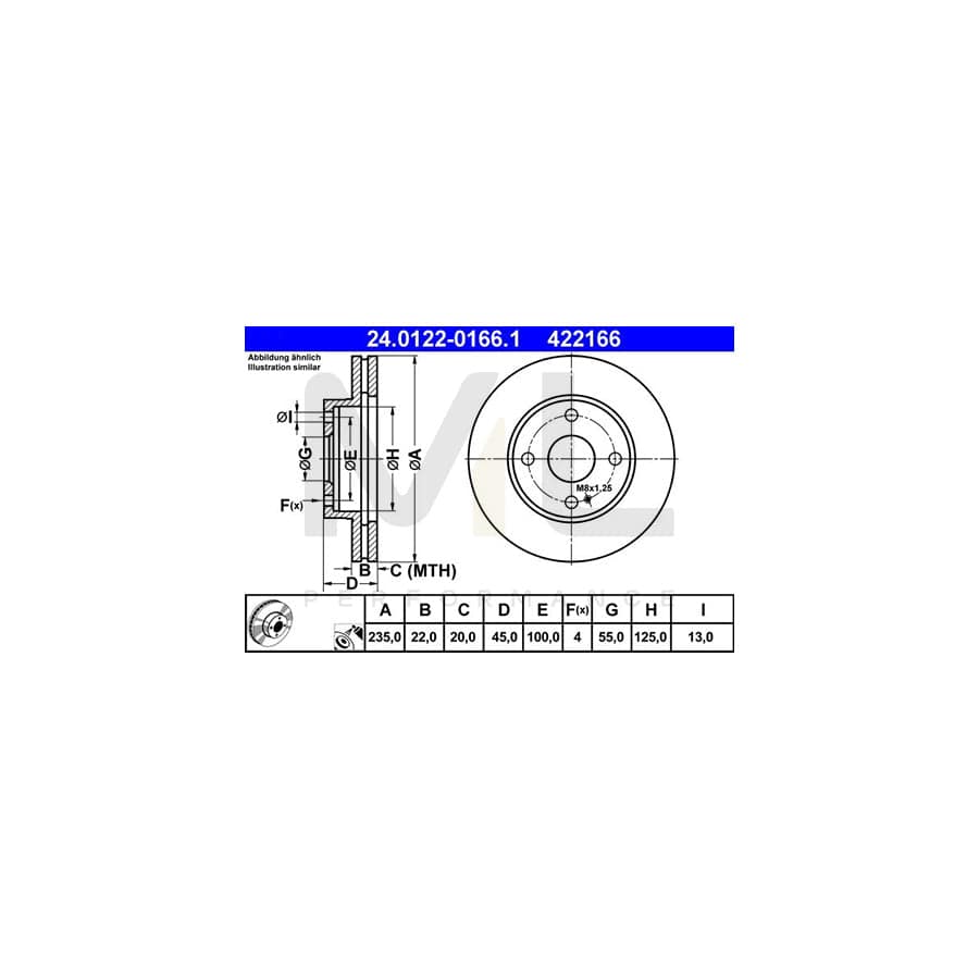ATE 24.0122-0166.1 Brake Disc Vented, Coated - 1 piece