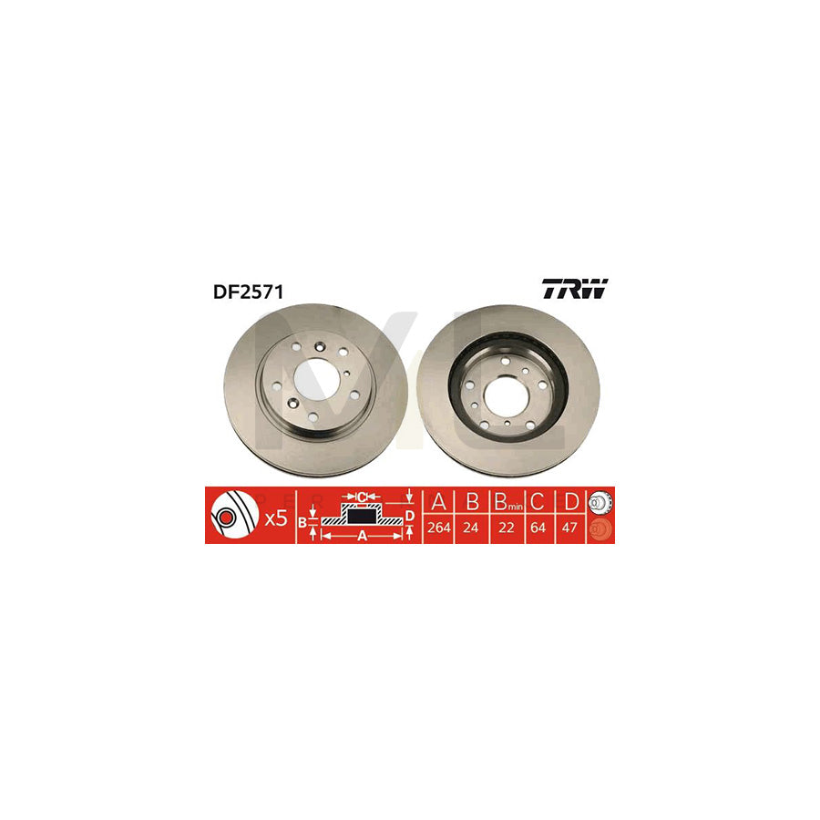TRW DF2571 Brake Disc Vented - 1 piece