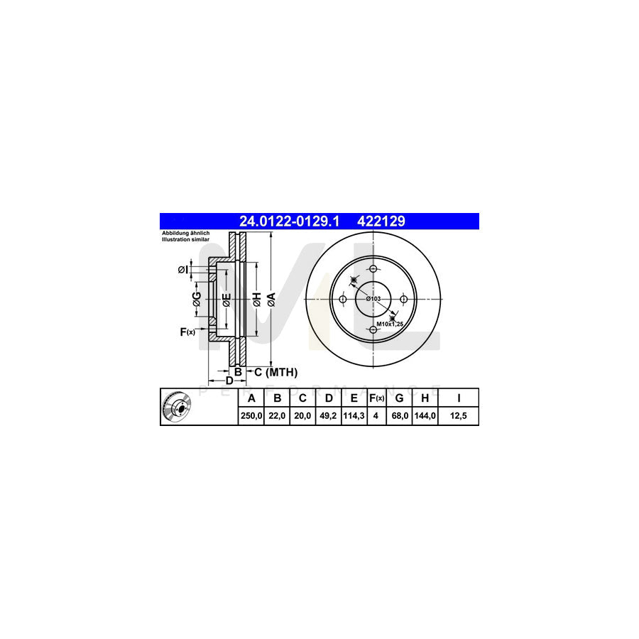 ATE 24.0122-0129.1 Brake Disc Vented - 1 piece