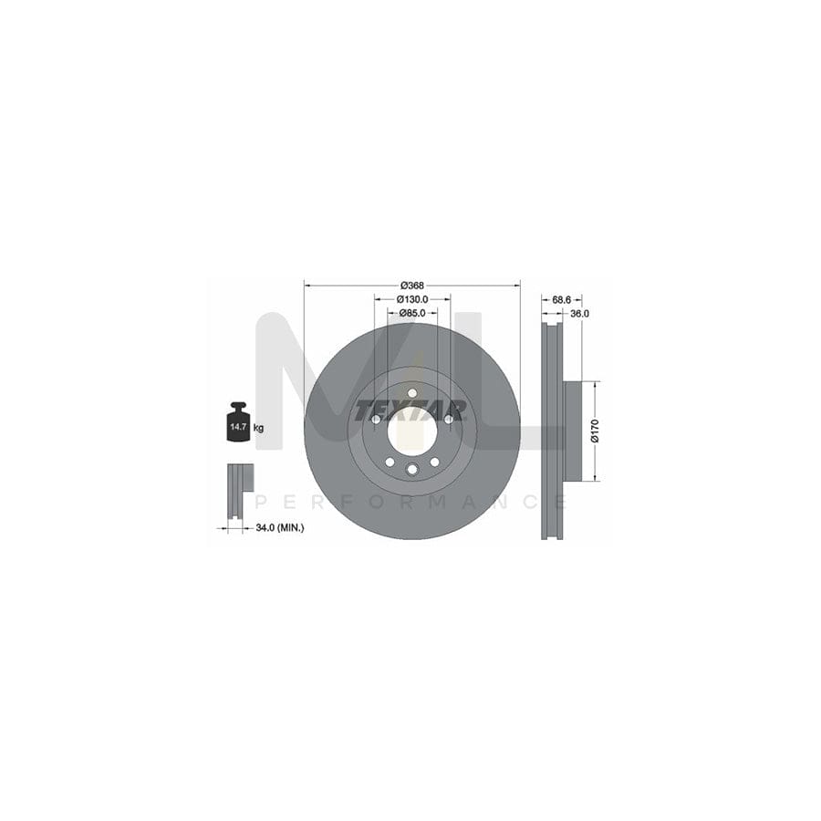 TEXTAR PRO 92213603 Brake Disc Internally Vented, Coated, without wheel hub, without wheel studs - 1 piece