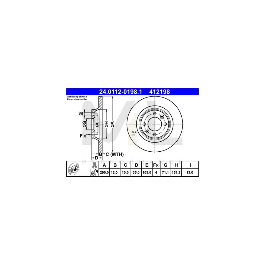 ATE 24.0112-0198.1 Brake Disc Solid, Coated, with bolts/screws - 1 piece