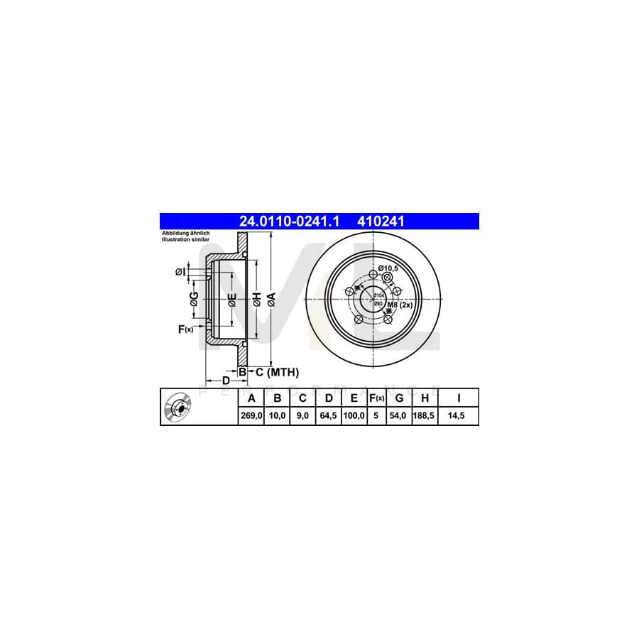 ATE 24.0110-0241.1 Brake Disc Solid - 1 piece