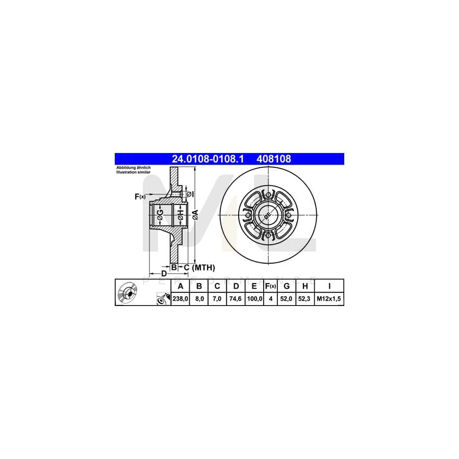 ATE 24.0108-0108.1 Brake Disc Solid, Coated, without ABS sensor ring - 1 piece