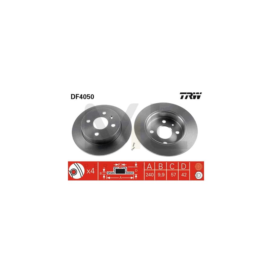 TRW DF4050 Brake Disc Solid, Painted, with bolts/screws - 1 piece