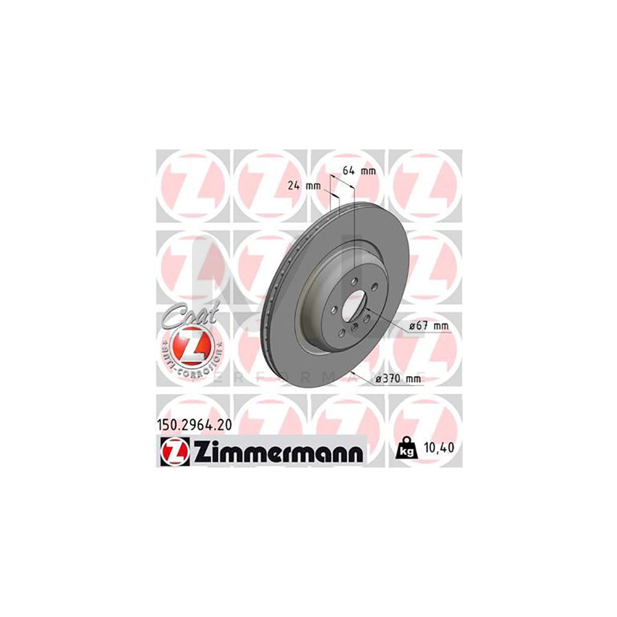 ZIMMERMANN 150.2964.20 Brake Disc Internally Vented, Coated, High-carbon - 1 piece