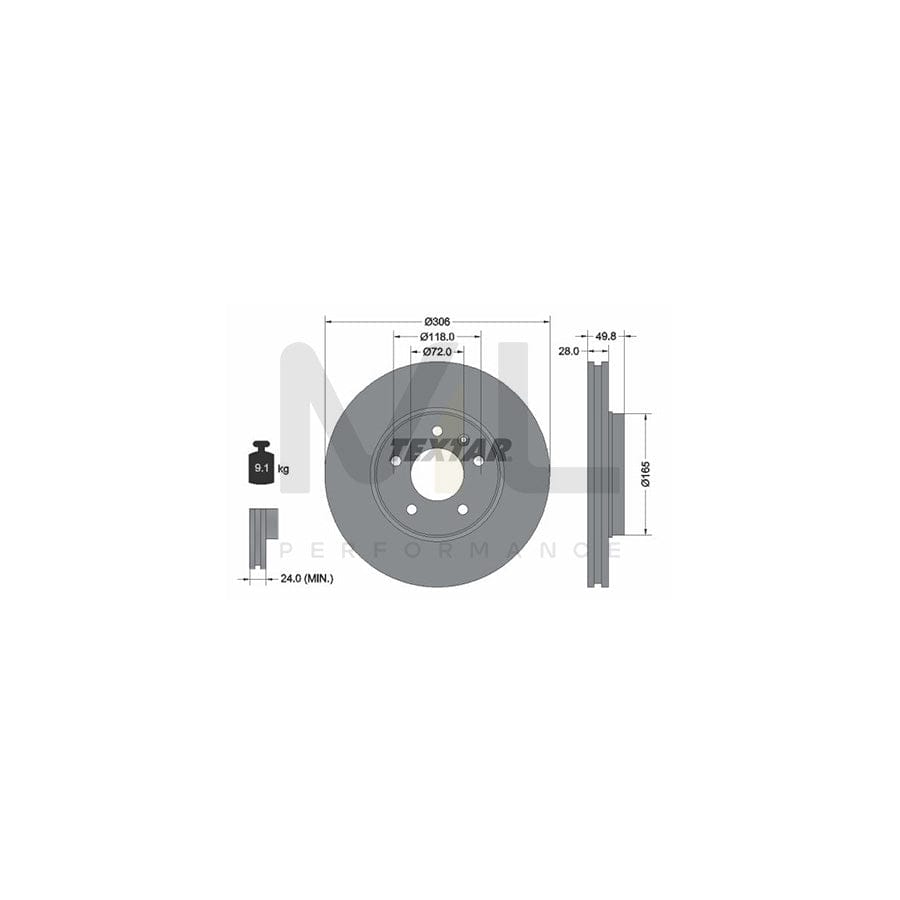 TEXTAR 92116000 Brake Disc Externally Vented, without wheel hub, without wheel studs - 1 piece