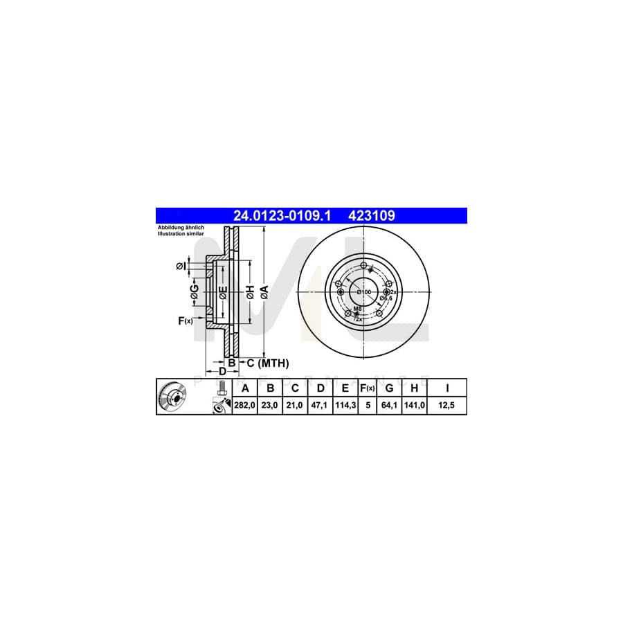 ATE 24.0123-0109.1 Brake Disc Vented, Coated, with bolts/screws - 1 piece