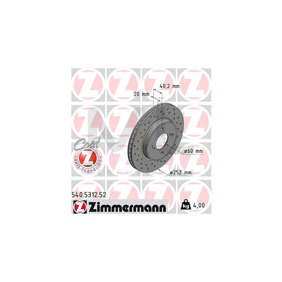 ZIMMERMANN SPORT COAT Z 540.5312.52 Brake Disc for SUZUKI Baleno II Hatchback (FW, EW) Internally Vented, Perforated, Coated - 1 piece