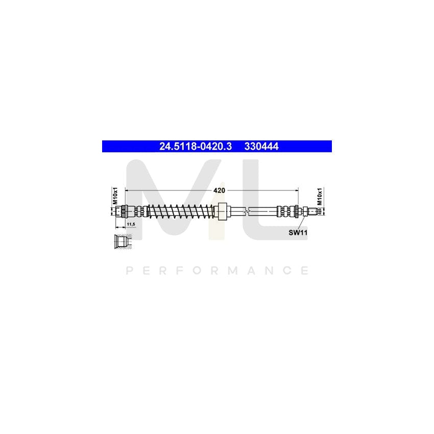 ATE 24.5118-0420.3 Brake Hose for PEUGEOT 405 420mm, M10x1