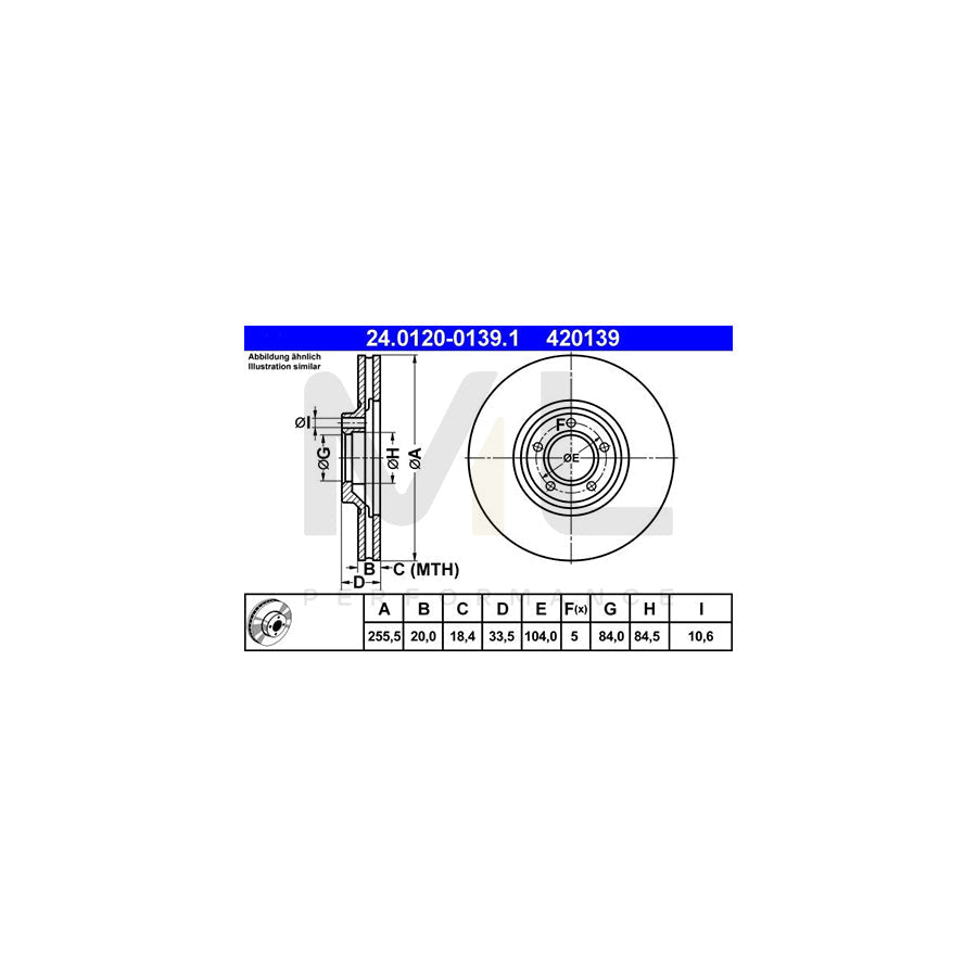 ATE 24.0120-0139.1 Brake Disc for MITSUBISHI L300 / DELICA Vented - 1 piece