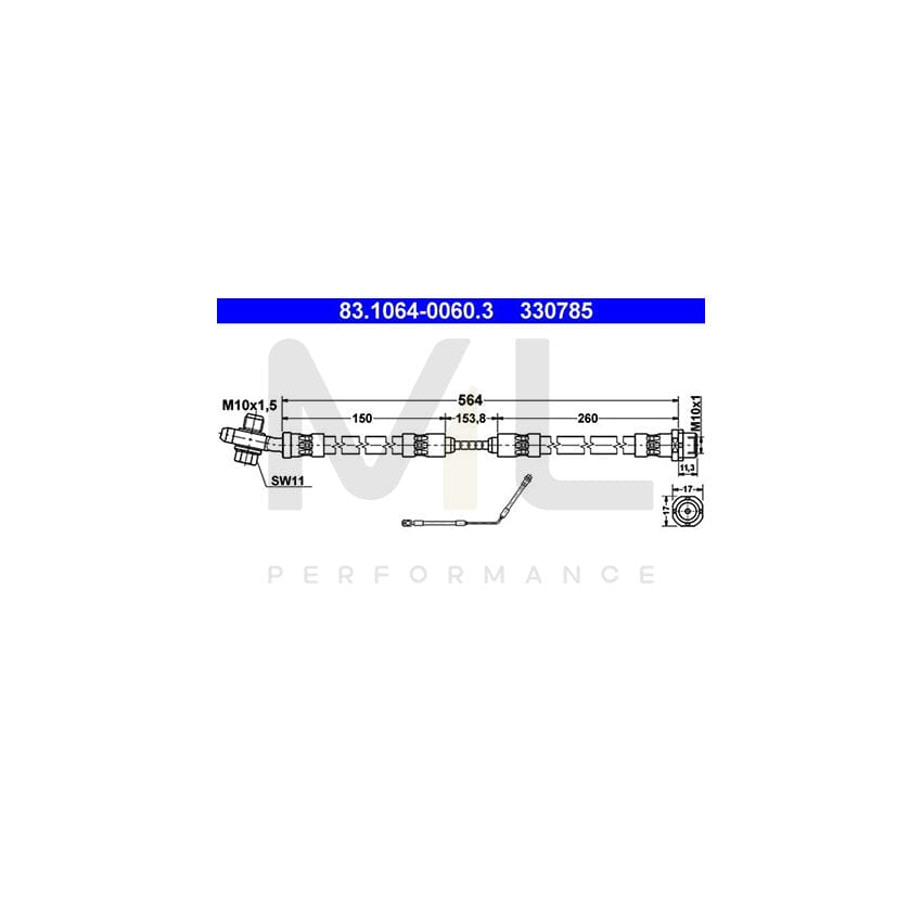 ATE 83.1064-0060.3 Brake Hose for BMW X5 (E53) 570mm, M10x1