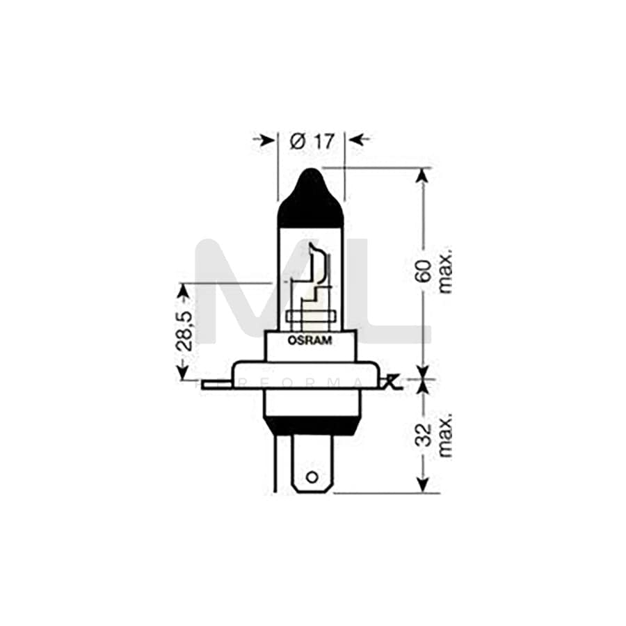 OSRAM 64193NBU-02B Bulb, spotlight H4 12V 60 / 55W P43t 3900K Halogen