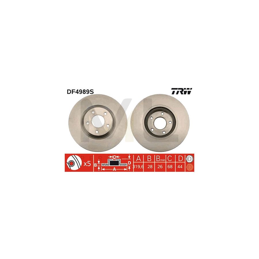 TRW DF4989S Brake Disc Vented, Painted - 1 piece