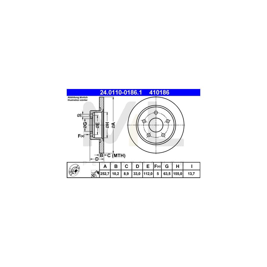 ATE 24.0110-0186.1 Brake Disc Solid, Coated - 1 piece