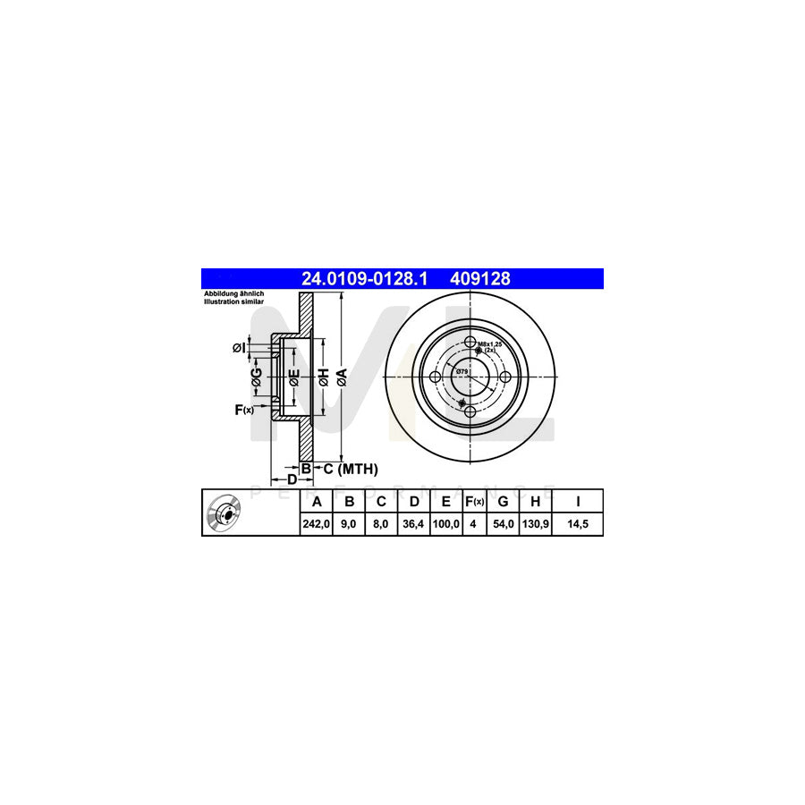 ATE 24.0109-0128.1 Brake Disc for TOYOTA COROLLA Solid - 1 piece