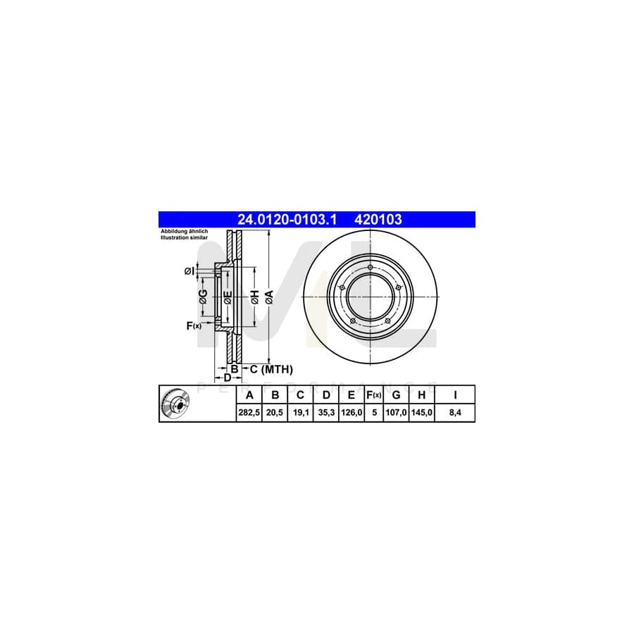 ATE 24.0120-0103.1 Brake Disc Vented, Coated, Alloyed / High-carbon - 1 piece