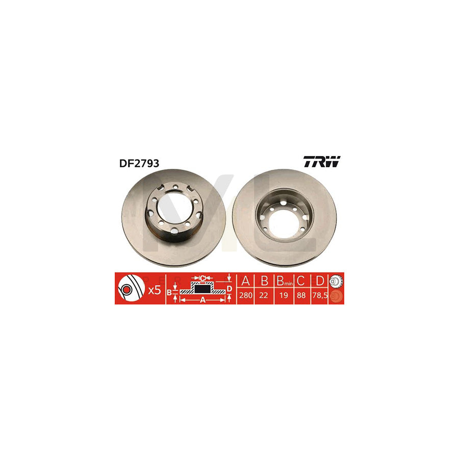 TRW DF2793 Brake Disc Solid, High-carbon - 1 piece