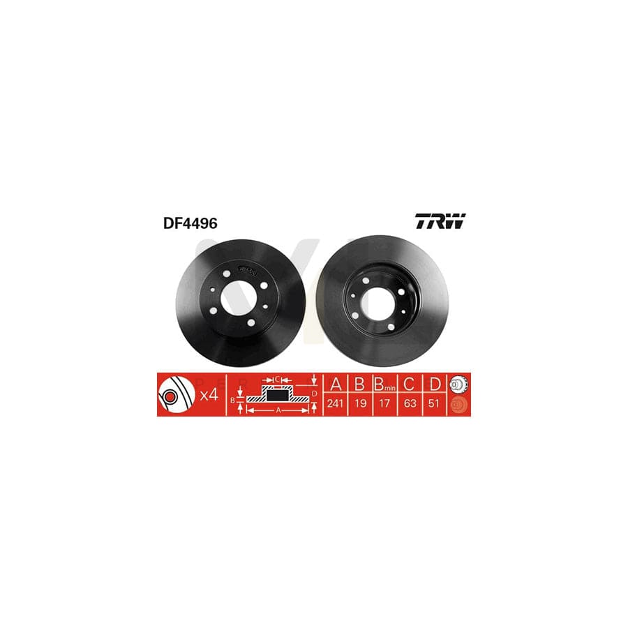 TRW DF4496 Brake Disc Vented, Painted - 1 piece