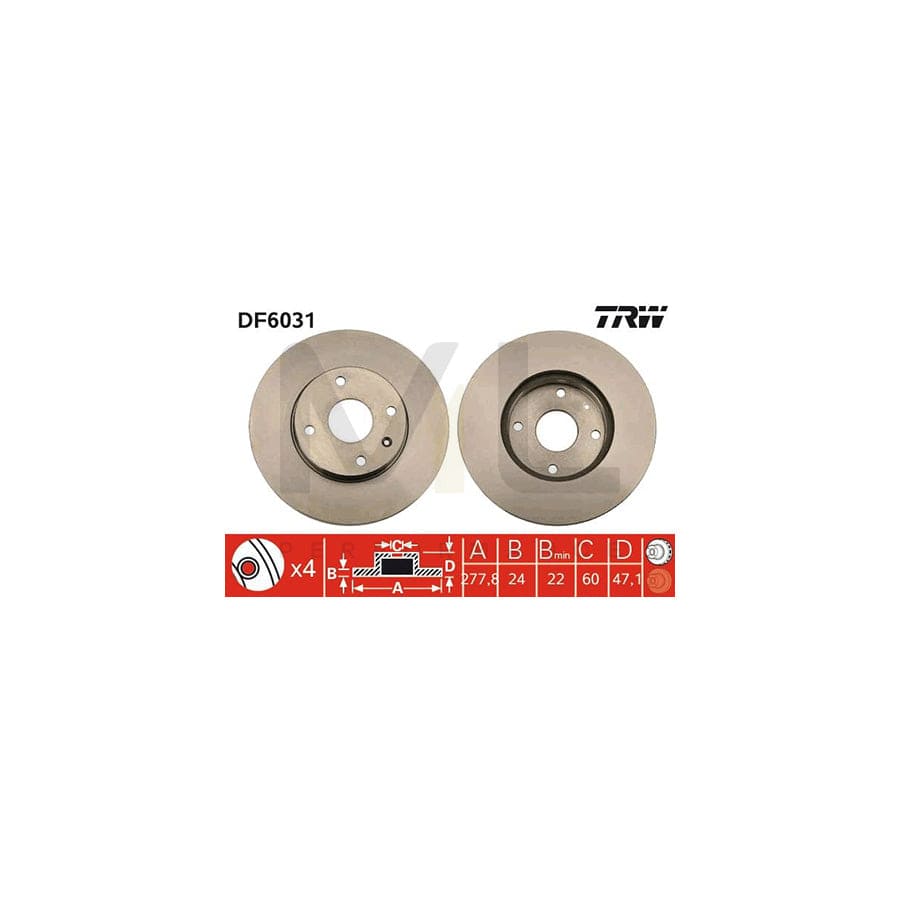 TRW DF6031 Brake Disc Vented, Painted, High-carbon - 1 piece