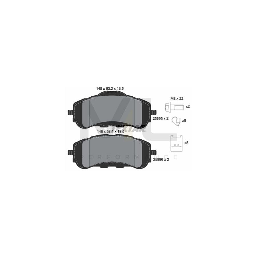 TEXTAR 2589501 Brake pad set not prepared for wear indicator, with brake caliper screws, with accessories