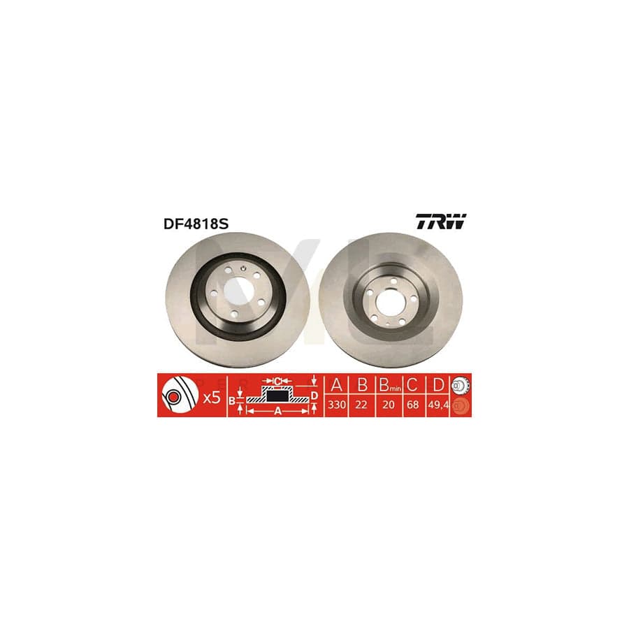 TRW DF4818S Brake Disc for AUDI A6 Vented, Painted - 1 piece